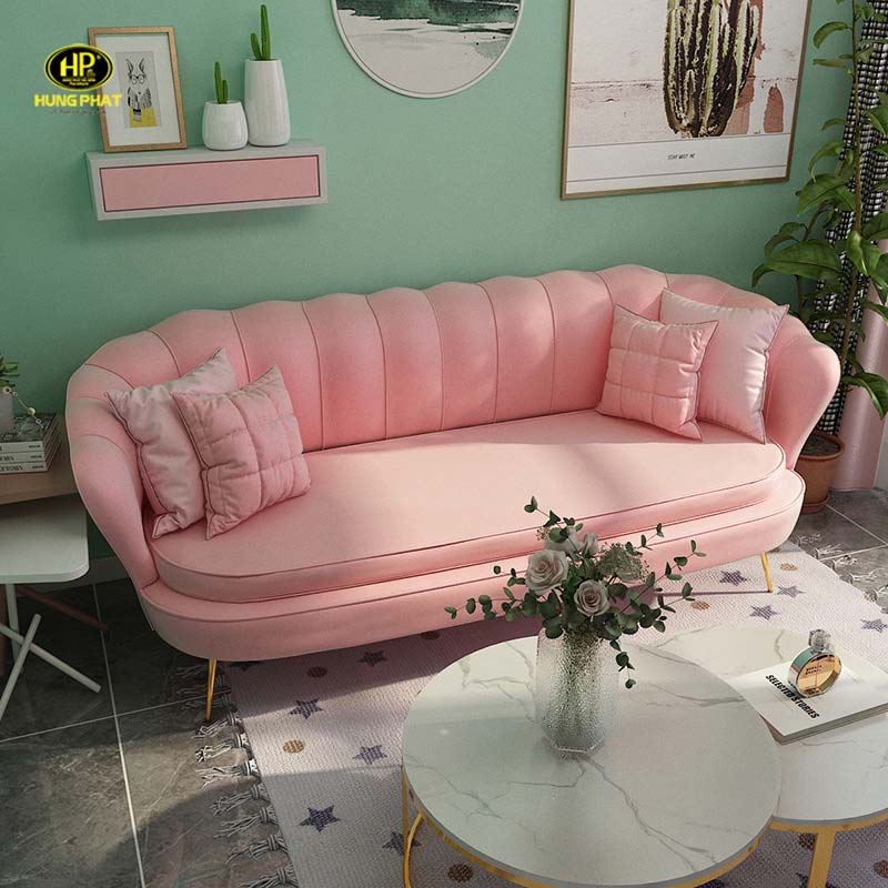 Ghế sofa sò băng dài màu hồng