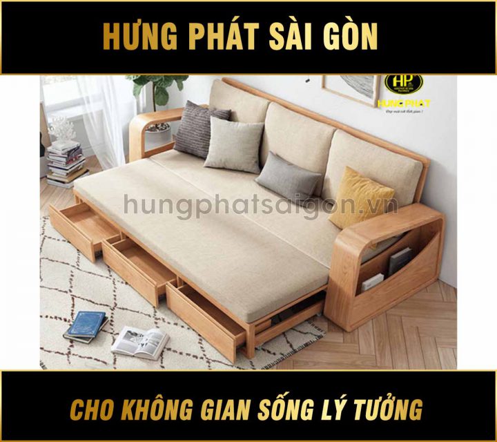 Sofa giường kéo gỗ sồi mẫu mới G-08S