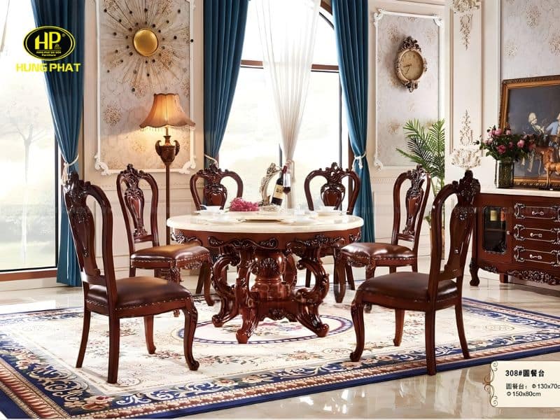 bộ bàn ăn cổ điển tròn h-308
