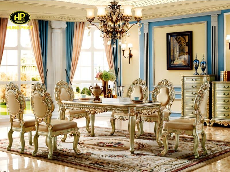 bộ bàn ăn cổ điển vuông h-984