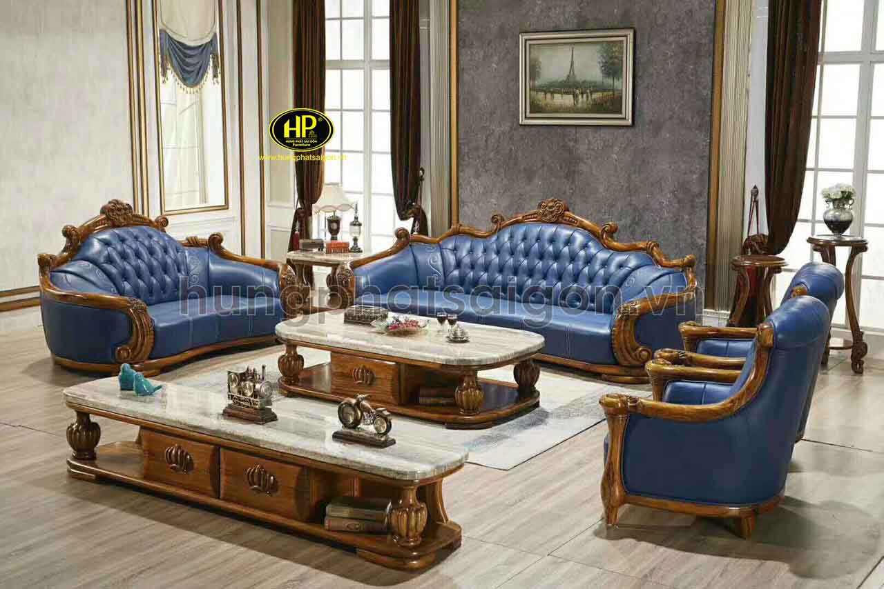 sofa tân cổ điển nhập khẩu gỗ sồi cao cấp hiện đại