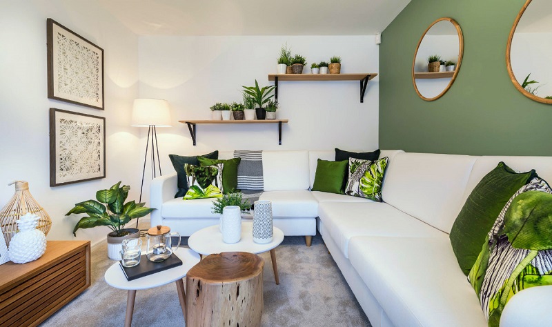 trang trí phòng khách kết hợp cây xanh