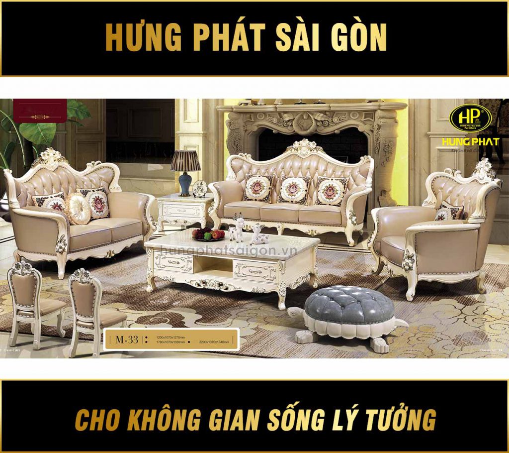 Sofa Tân Cổ Điển Luxury Da Bò M-33
