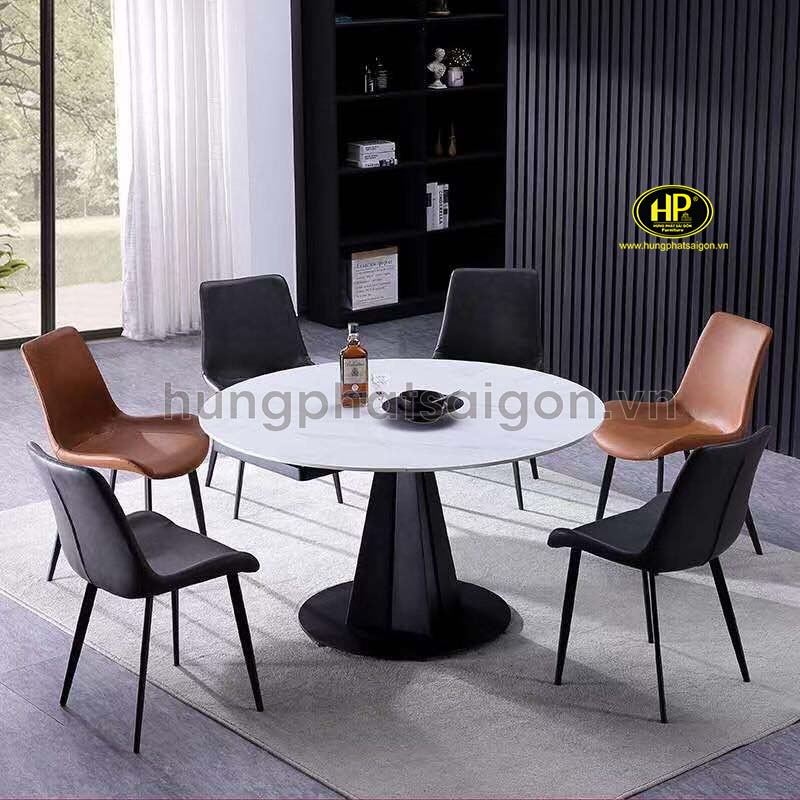 Nội thất Phú Anh - Bộ bàn ăn tròn 2 tầng mặt đá xoay 6 ghế kiểu Ý.