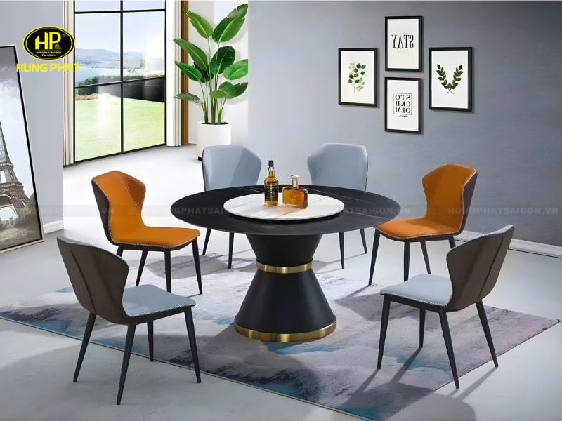 bộ bàn ăn tròn mặt đá hiện đại bt-03
