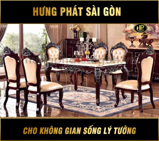 Bàn ăn gỗ tân cổ điển 6 ghế YZ-858