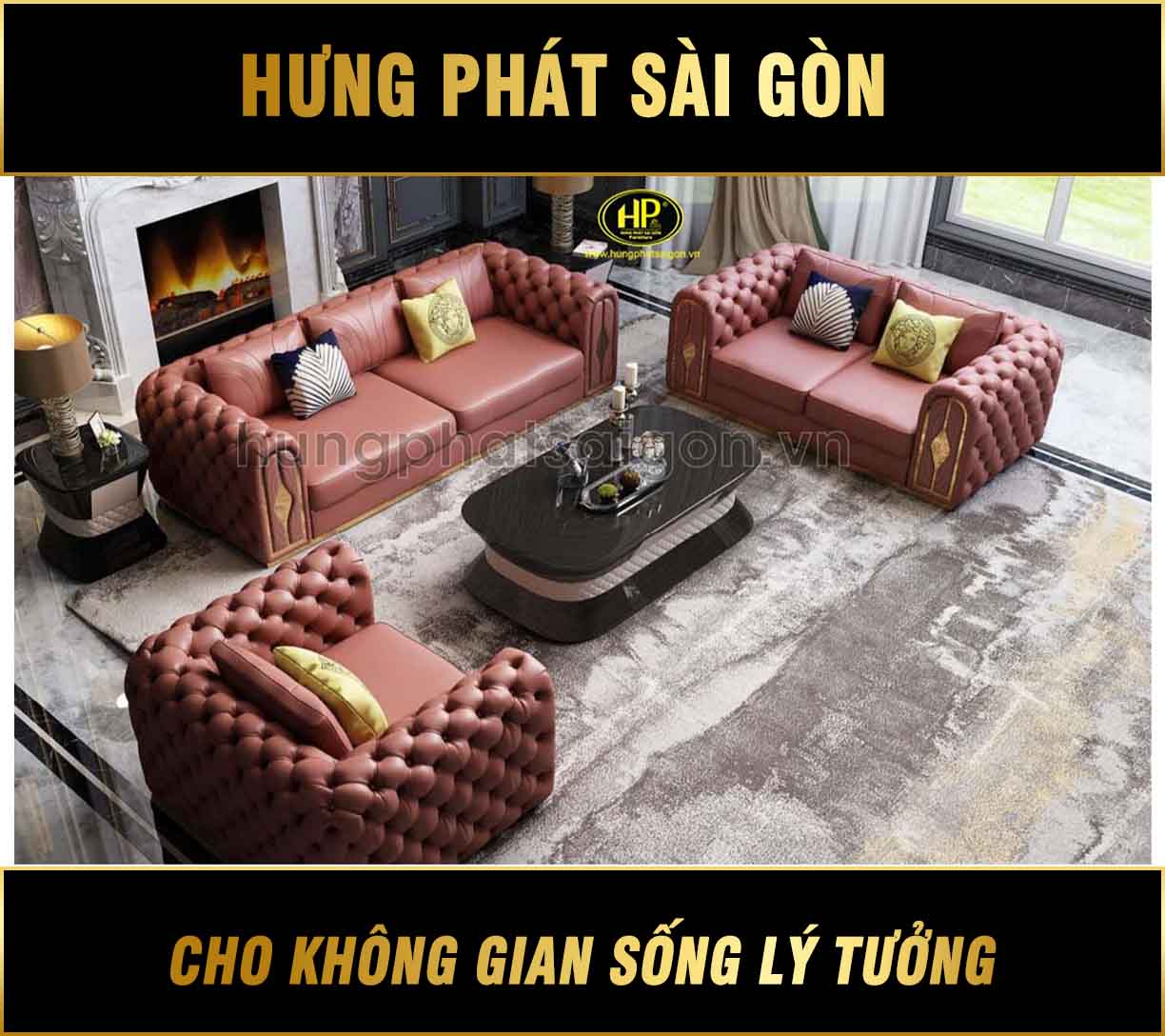 Bộ sofa da phòng khách nhập khẩu NK-13 - Hưng Phát Sài Gòn