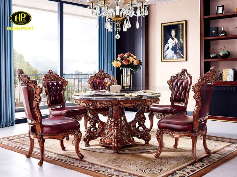 bàn ăn gỗ cổ điển phong cách châu âu 02
