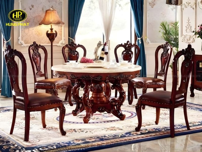 bàn ăn tân cổ điển mặt đá phong cách hoàng gia b-308