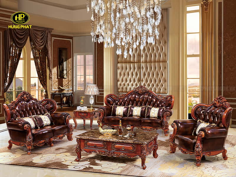 bộ 3 ghế sofa tân cổ điển gỗ hương đỏ m-58a