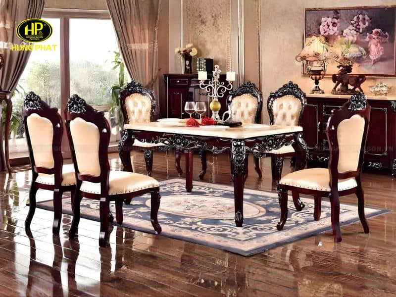 bộ bàn ăn gỗ tân cổ điển 6 ghế yz-858