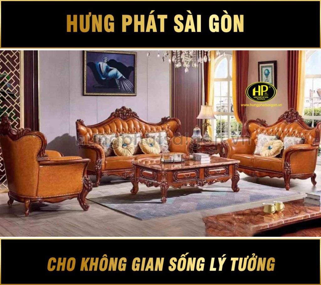 Ghế sofa tân cổ điển da bò cao cấp M-33B
