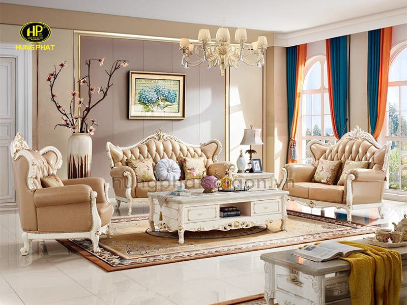 ghế sofa tân cổ điển da bò ý m-82a