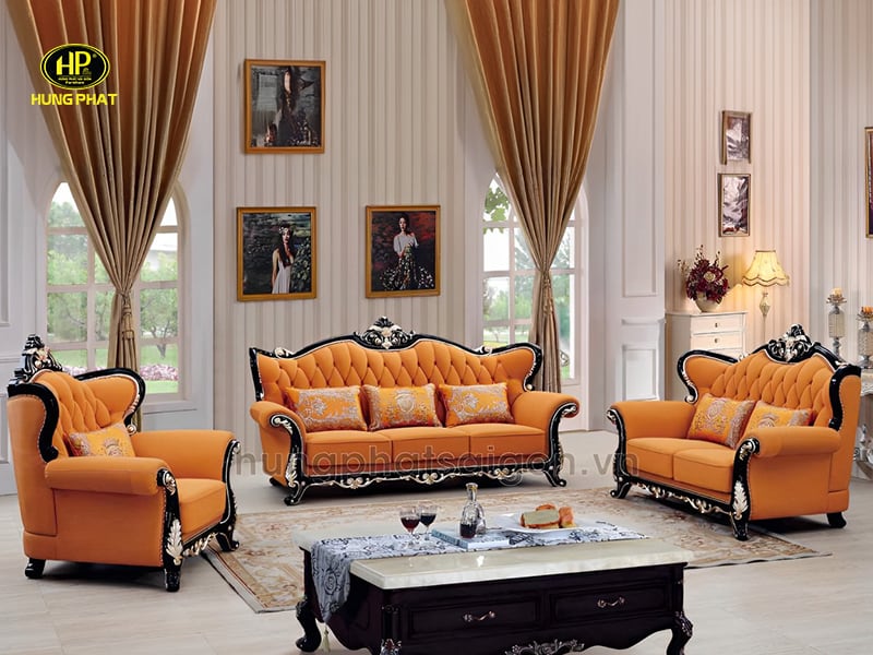 ghế sofa tân cổ điển màu cam sang trọng h-898