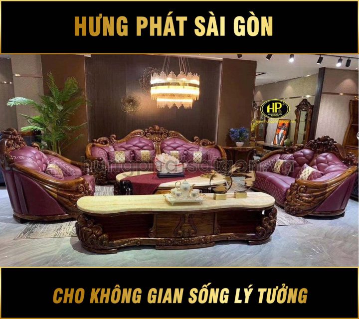 Sofa tân cổ điển gỗ mun da bò Ý nhập khẩu M-825