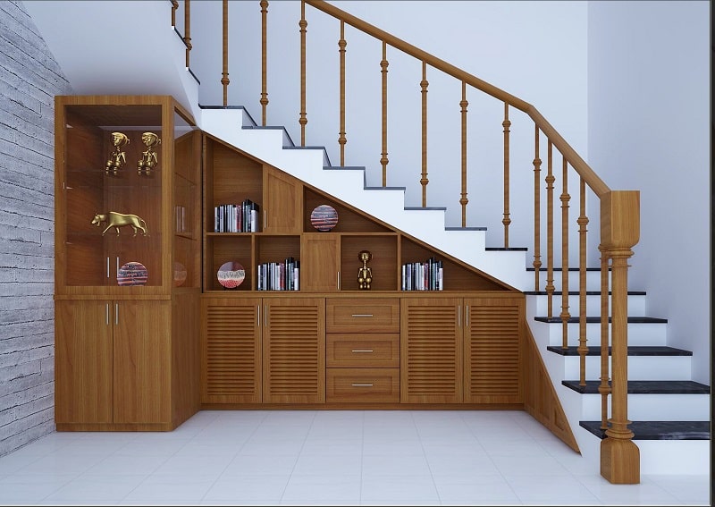 Tủ gầm cầu thang tiết kiệm không gian cho phòng khách