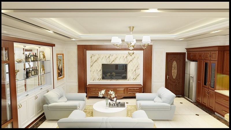 Mẫu thiết kế phòng khách tân cổ điển nhà chị Bông Nam Định