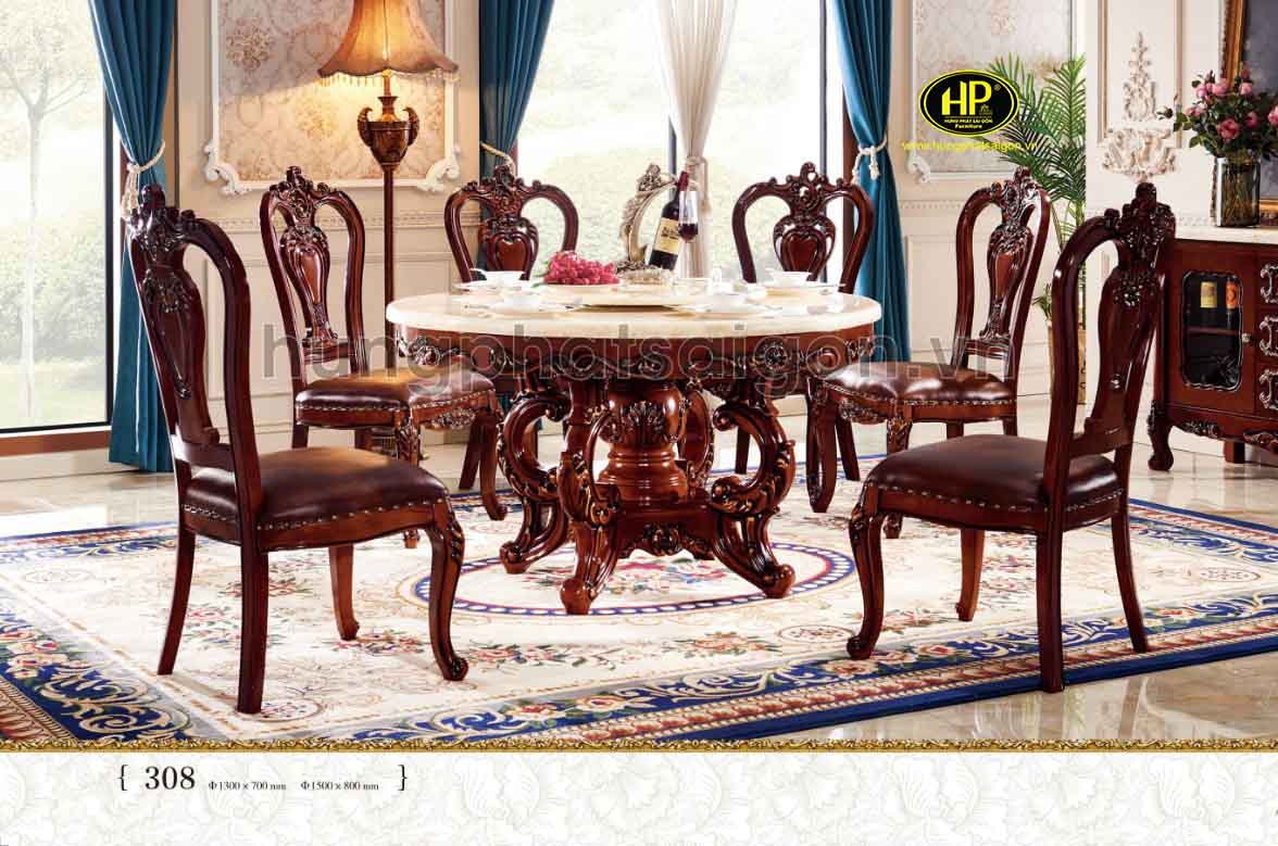 bàn ăn gia đình bằng gỗ tân cổ điển