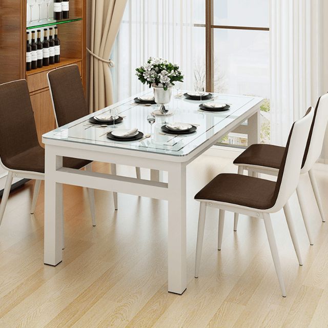 bàn ăn gỗ mặt kính sang trọng, ấm cúng cho phòng ăn gia đình