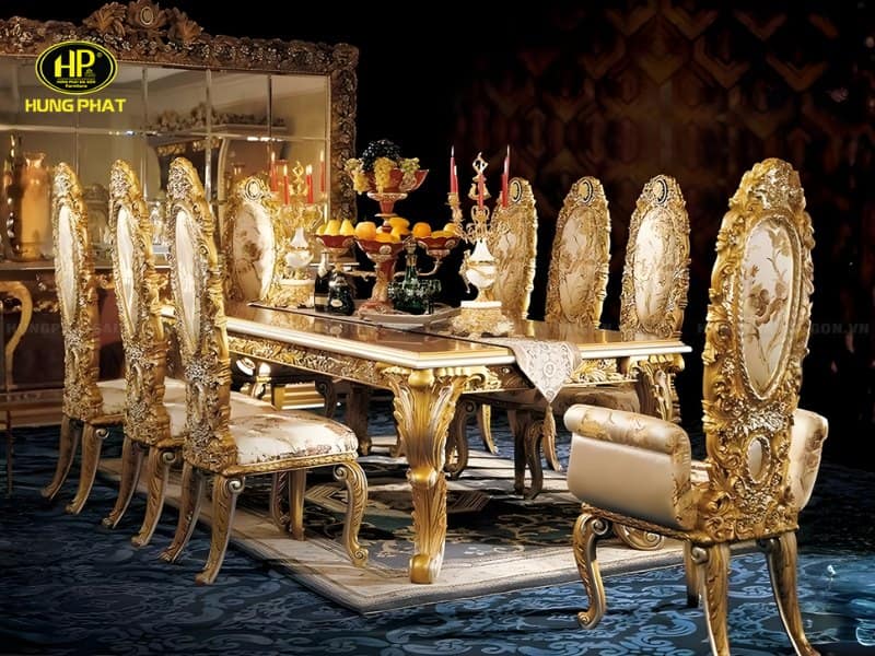 bộ bàn ăn cao cấp dát vàng 24k ba-119