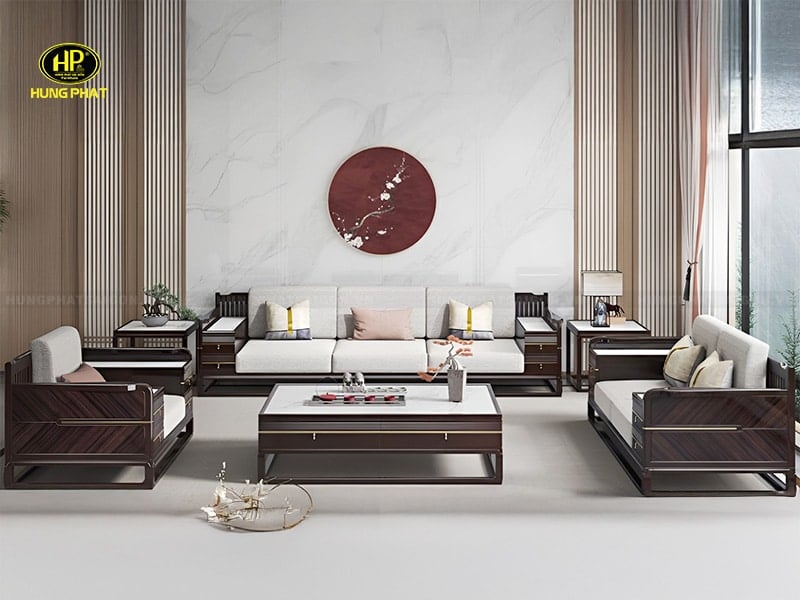 bộ bàn ghế sofa gỗ hồ đào sang trọng 6001