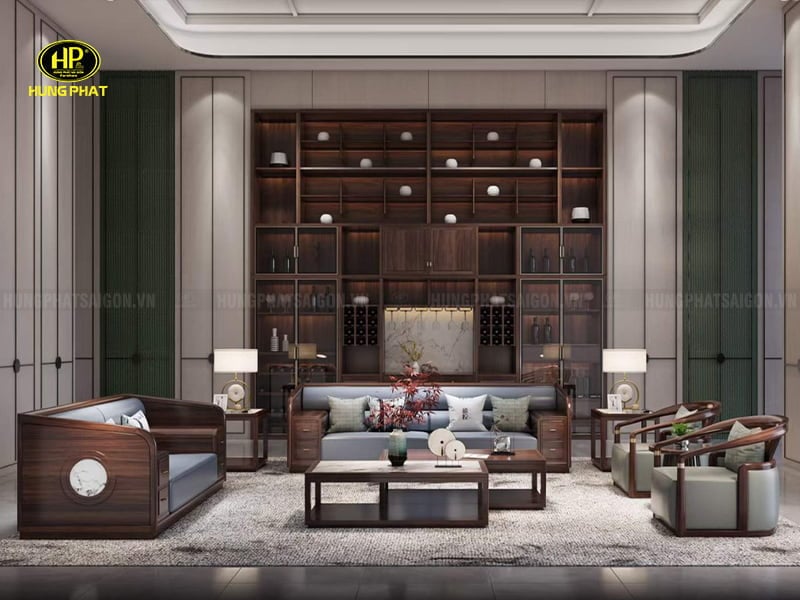 bộ ghế sofa gỗ mun phòng khách h908