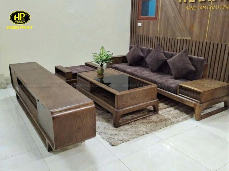 bộ ghế sofa gỗ sồi đơn giản sang trọng hs-12
