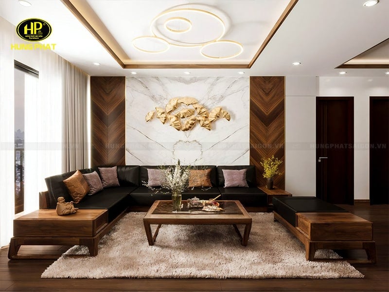 bộ ghế sofa gỗ sồi góc l cao cấp hs-40