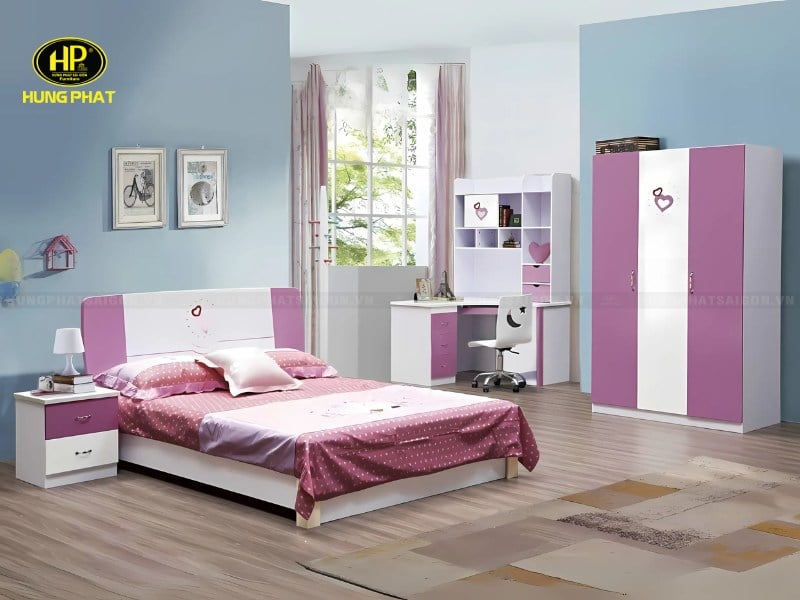 bộ giường tủ bàn phấn màu hồng tp-898