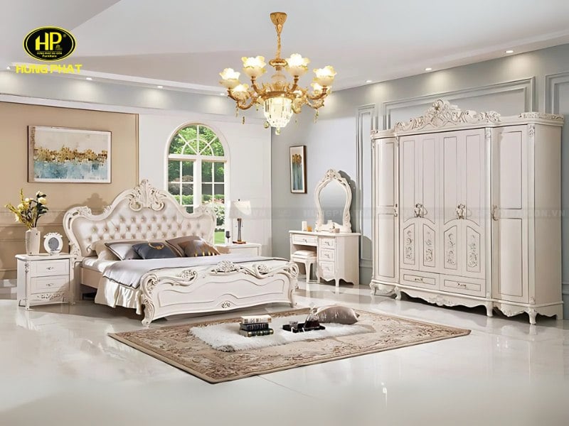 bộ giường tủ tân cổ điển sang trọng at-f26