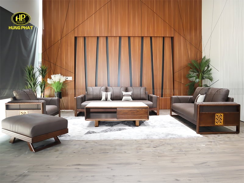 bộ sofa gỗ sồi phòng khách sang trọng