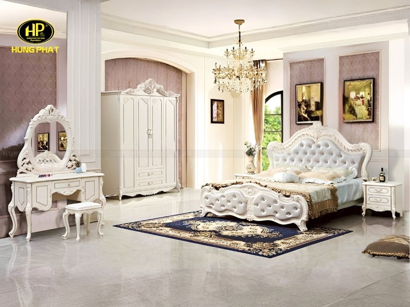 combo gường tủ bàn phấn tân cổ điển nhập khẩu tp-1706