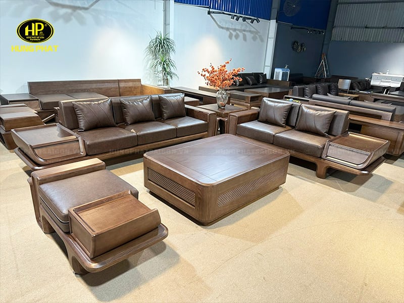 sofa gỗ óc chó phòng khách ho-50