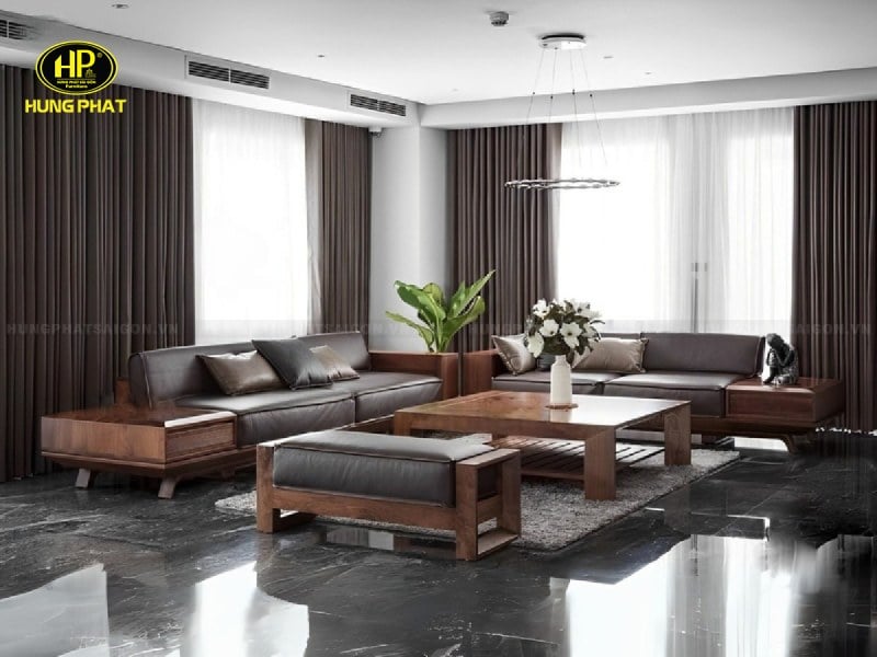 sofa gỗ sồi hiện đại hs-04