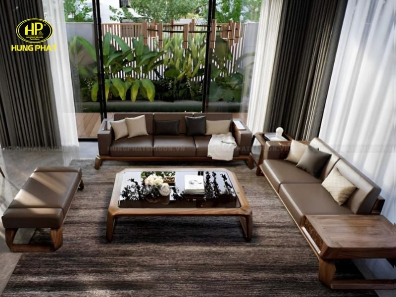 sofa gỗ sồi nga hiện đại hs-24