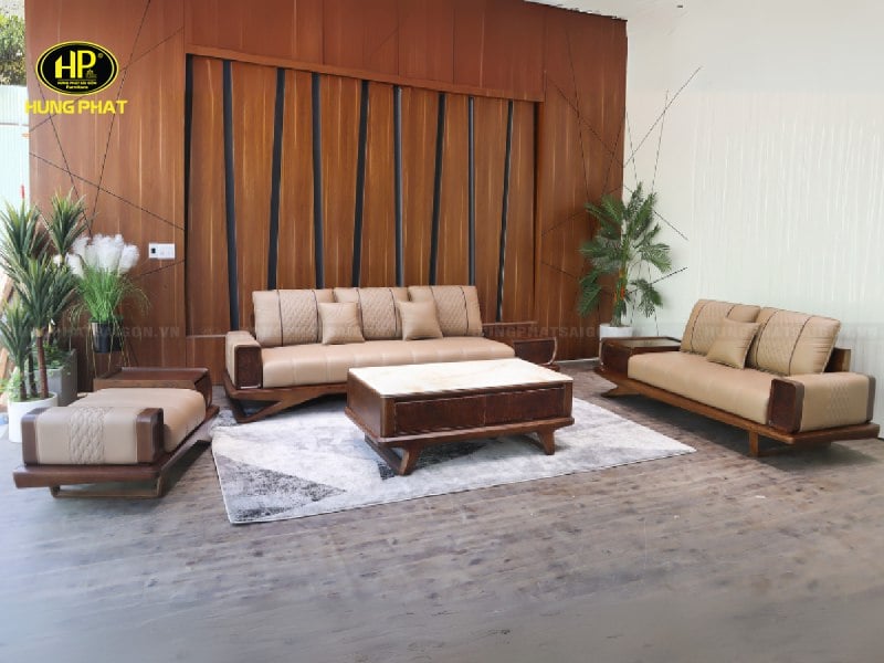 sofa gỗ sồi phòng khách hiện đại hs-993c