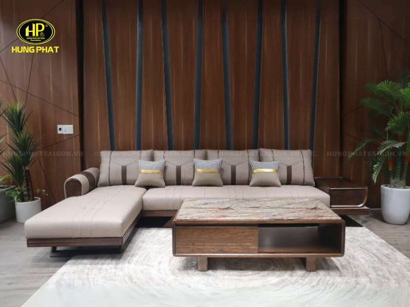 sofa góc l gỗ sồi phòng khách hs-886a
