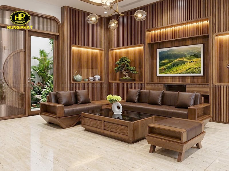 sofa gỗ sồi phòng khách hiện đại hs-15