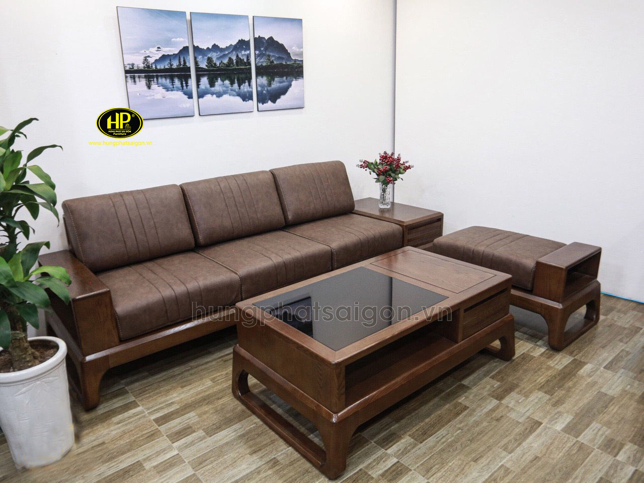 Ghế sofa gỗ sồi Nga mẫu mới nhất HS-23 