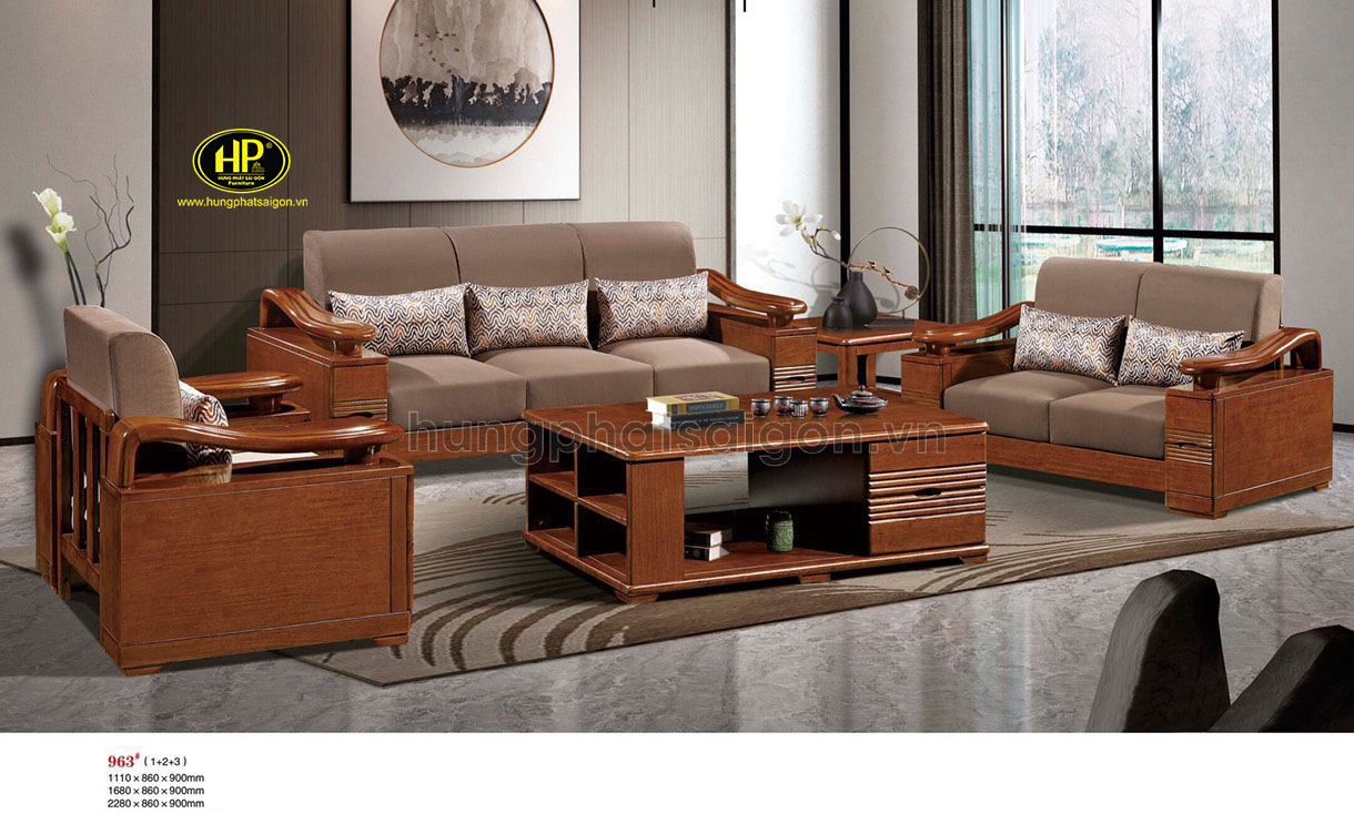 Sofa gỗ xoan đào phòng khách hiện đại AT-963
