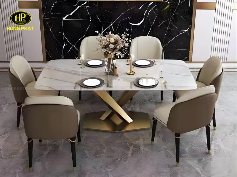 bộ bàn ăn cao cấp mạ vàng 6 ghế ba-702