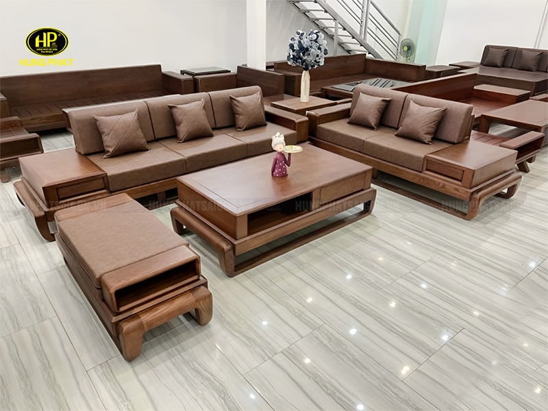 bộ ghế sofa phòng khách gỗ sồi nhập khẩu hs-54