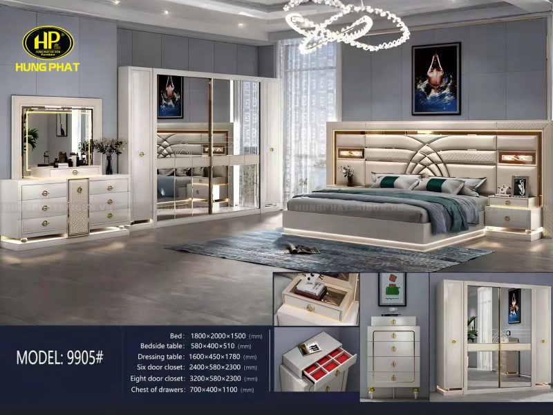 bộ giường tủ kính bàn phấn cao cấp nk-9905