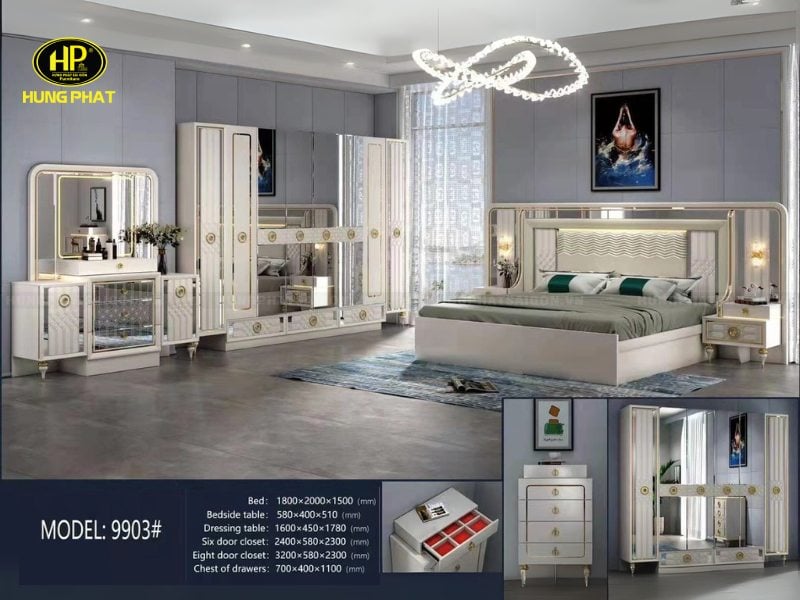 combo giường tủ kính sang trọng nk-9903