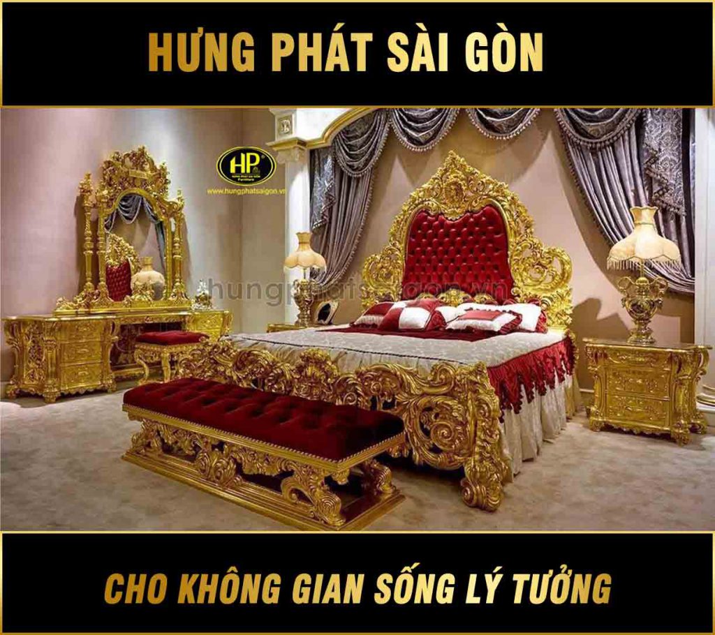 Bộ giường ngủ kèm bàn trang điểm hoàng gia A-58