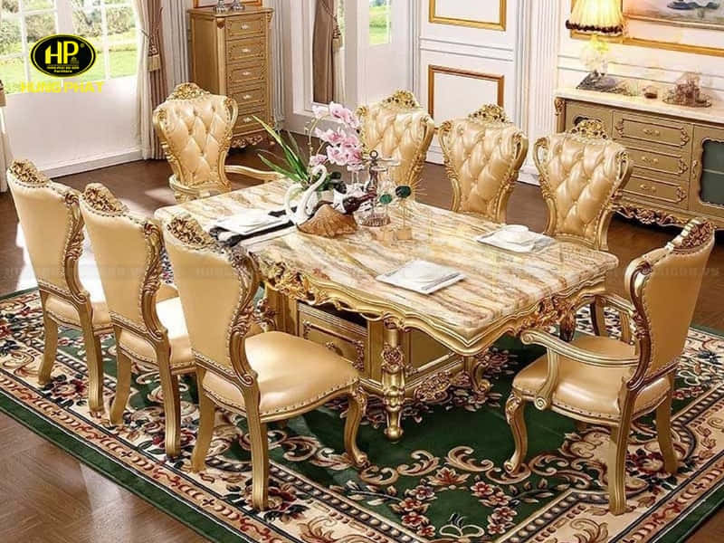 bàn ăn dát vàng phong cách châu âu ba-118