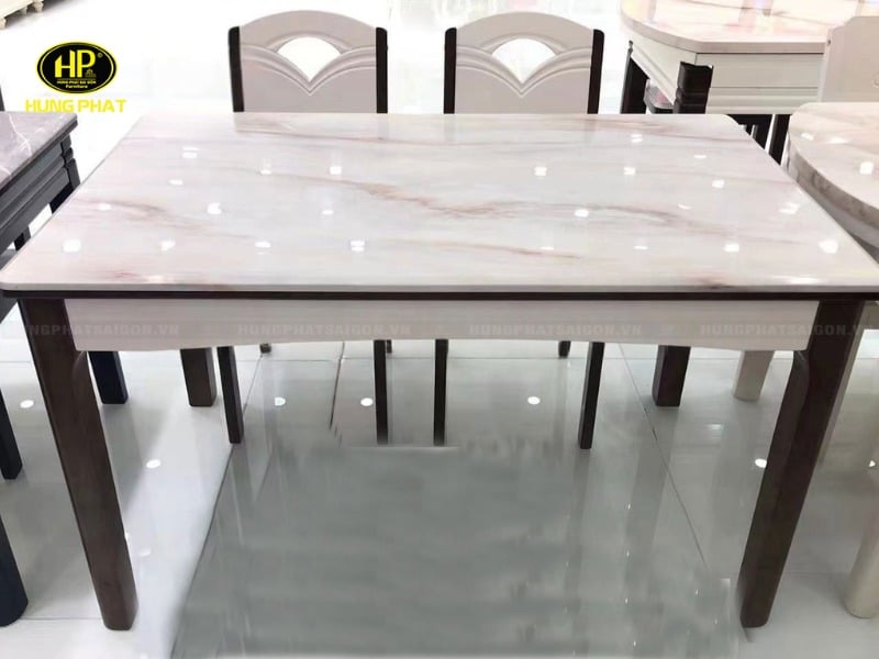 bàn ăn mặt đá chân gỗ đơn giản c08
