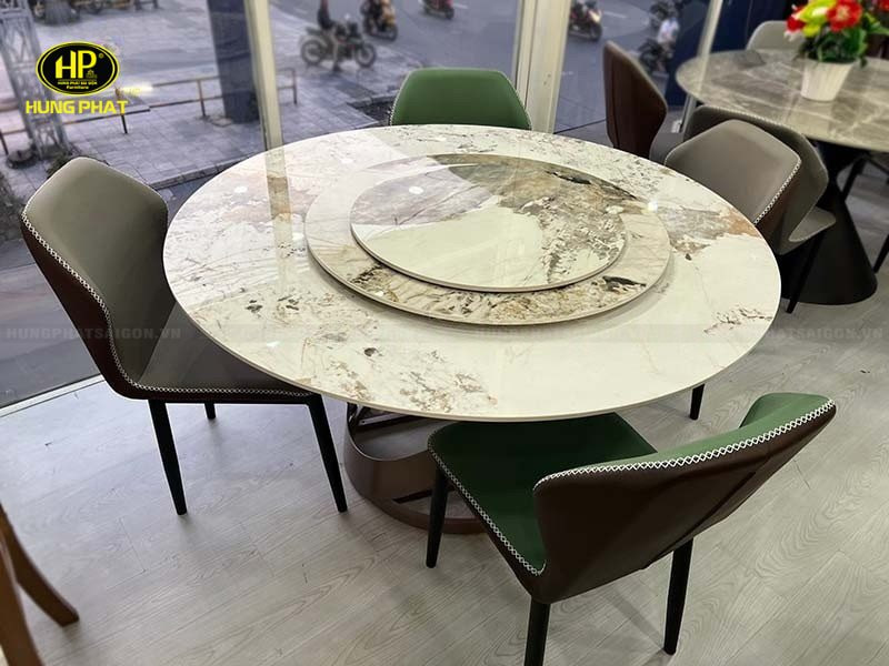 bàn ăn tròn mặt đá cao cấp ba-18