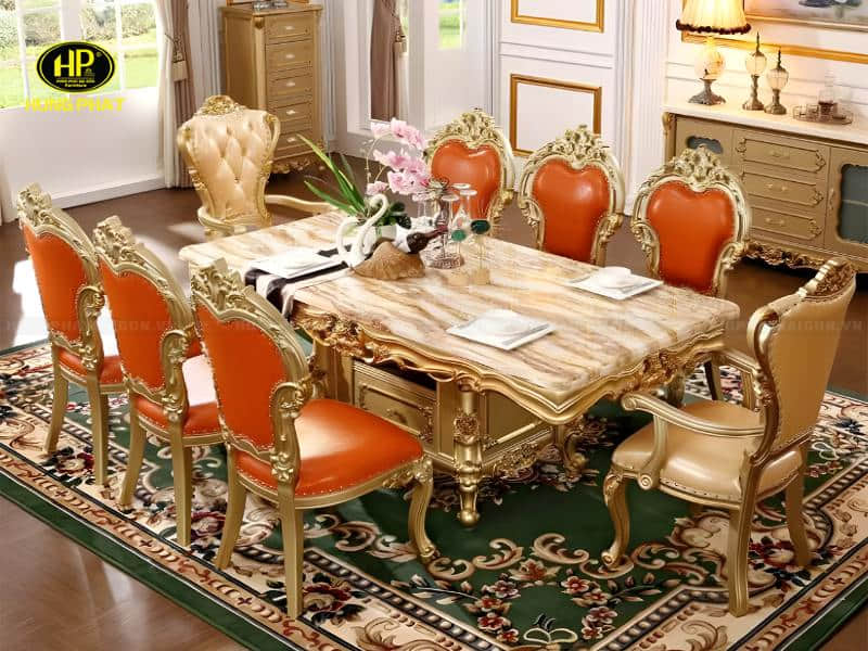 bộ bàn ăn dát vàng phong cách châu âu ba-116