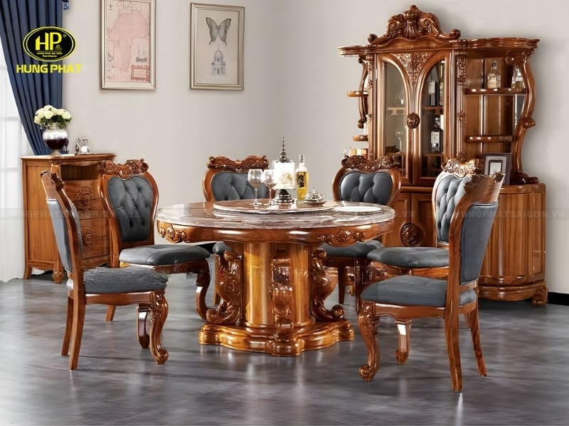 bộ bàn ăn tân cổ điển 6 ghế cao cấp ba-e08